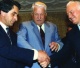 Vladislav Ardzinba (left) Boris Yeltsin and Eduard Shevardnadze after a meeting in Moscow