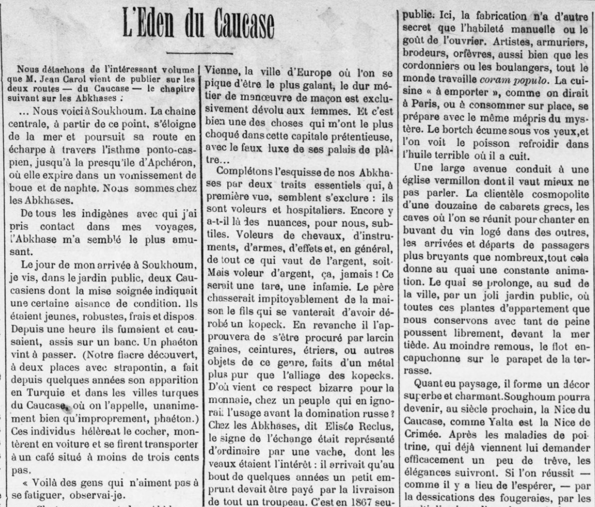 L&#39;Eden du Caucase | La Politique coloniale, 20 juillet 1899 p.2