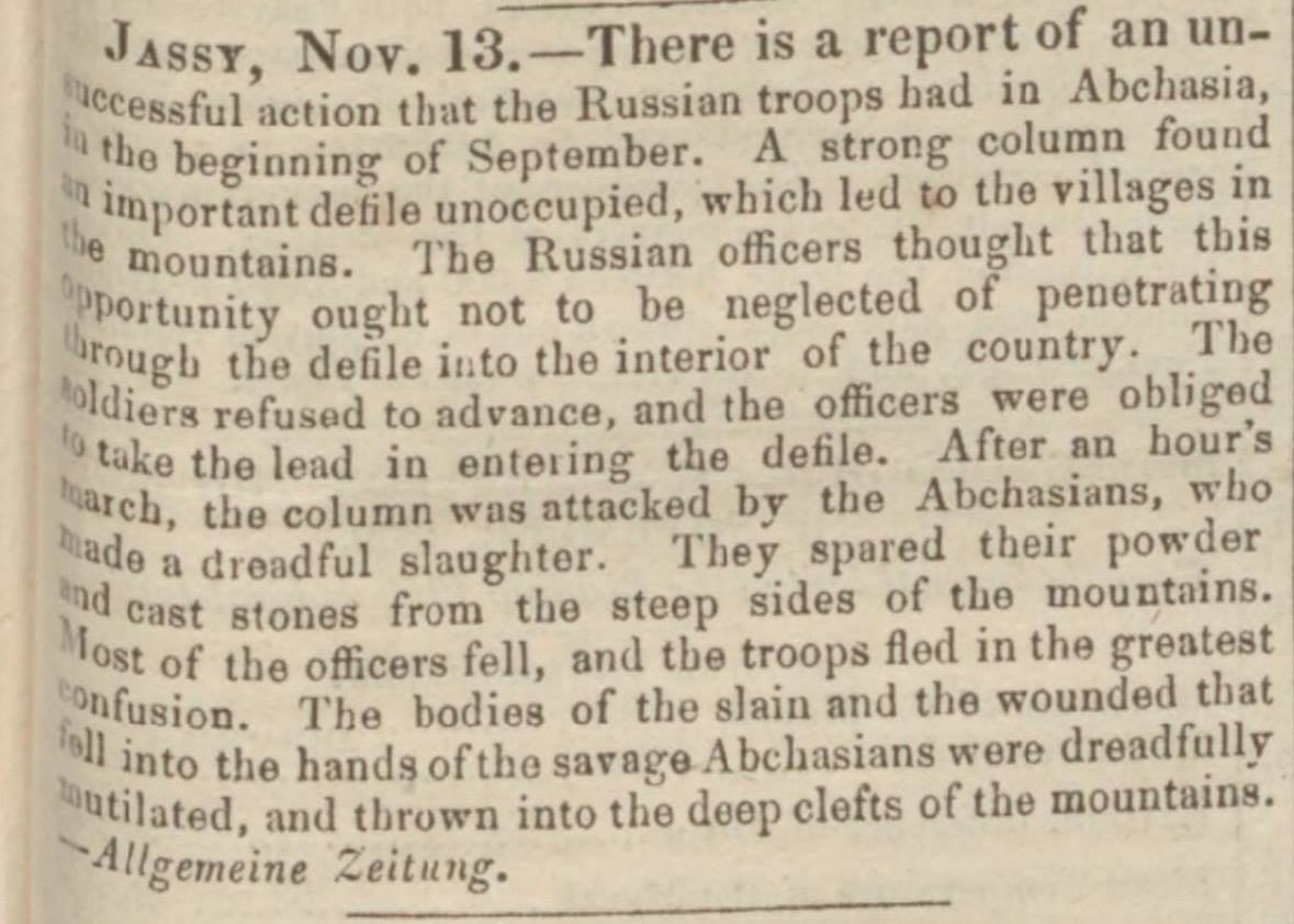 A report from Abkhazia [Abchasia]: Reading Mercury - 07 December 1839