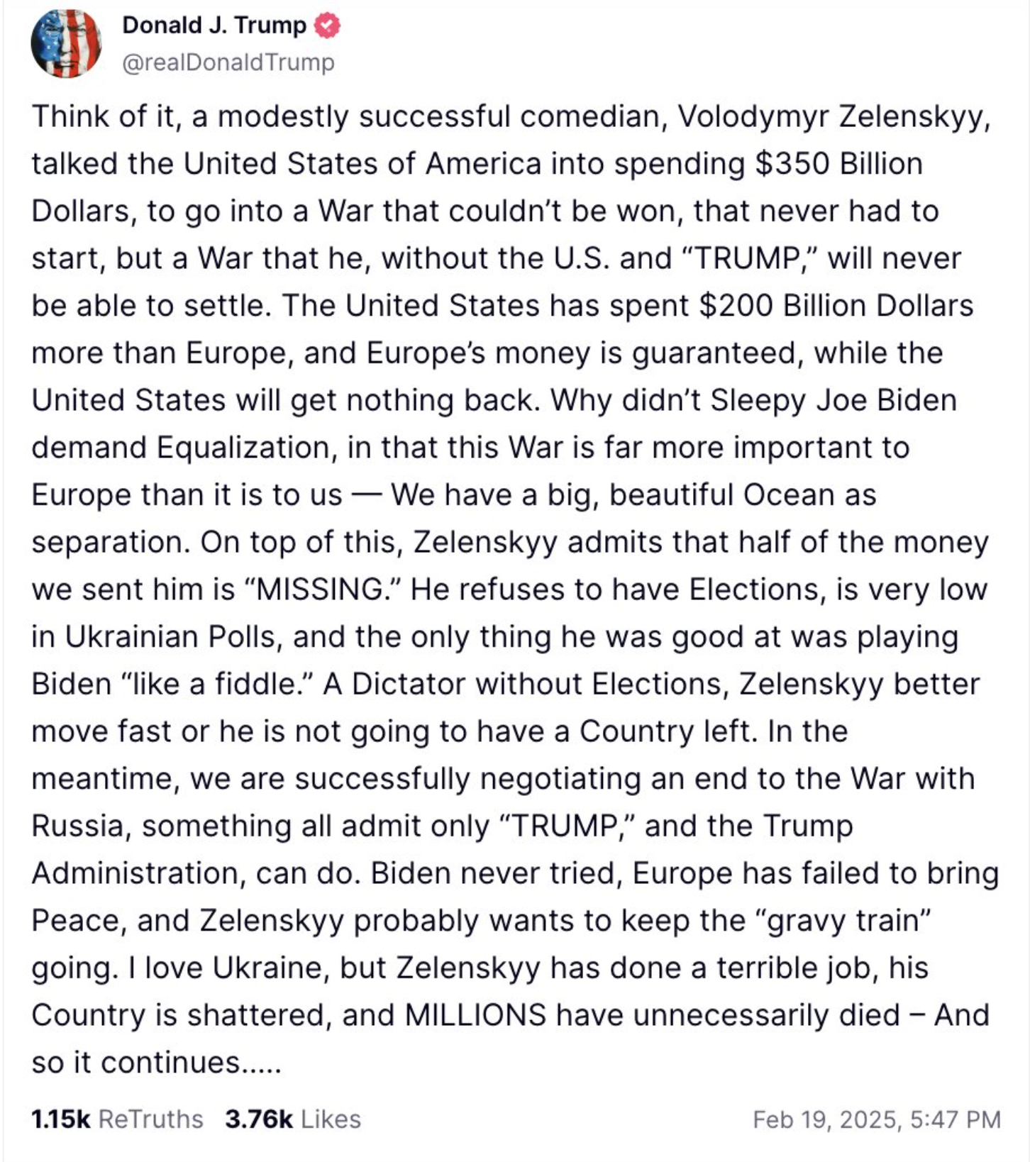 Trump calls Zelenskyy a 'dictator' & 'modestly successful comedian'