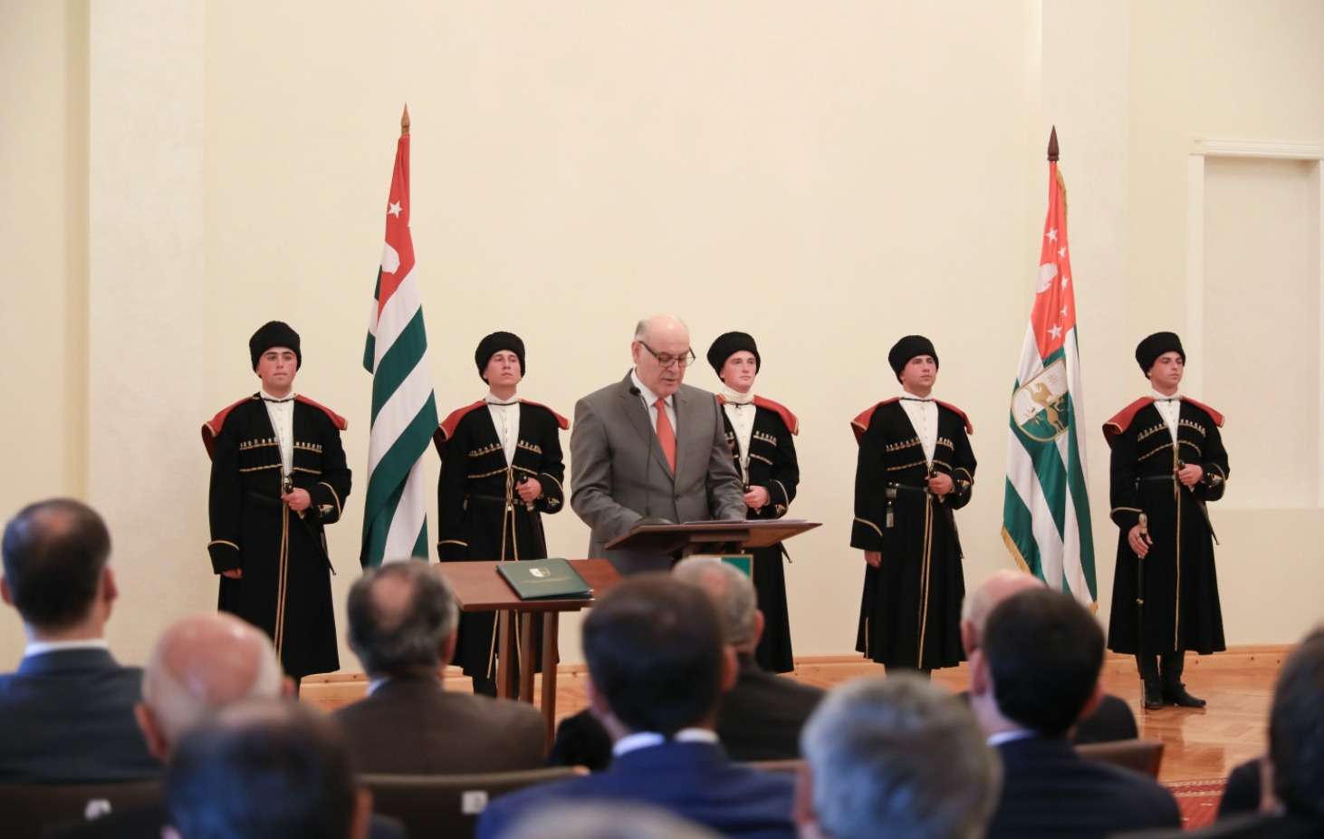 Aslan Bzhania, giving a speach at his inauguration ceremony.