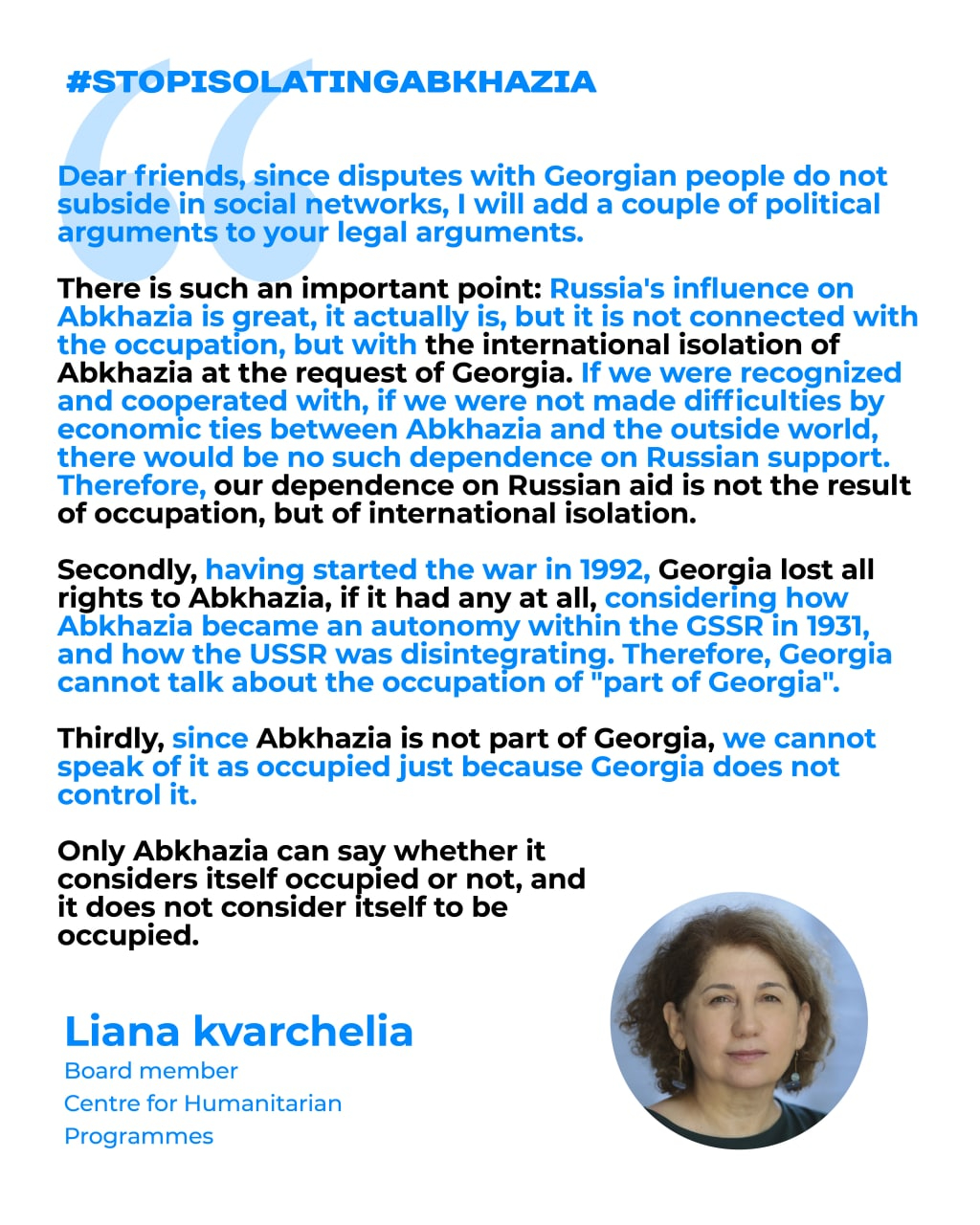 Liana Kvarchelia on isolation of Abkhazia