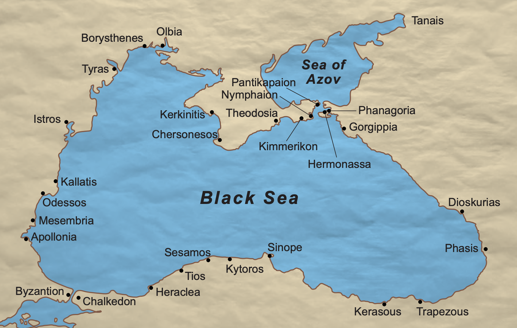 Map of Greek colonies around the Black Sea, ca. 550 b.c.
