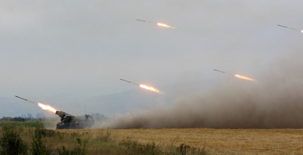 Georgian army rocket batteries firing on Ossetian cities and villages.