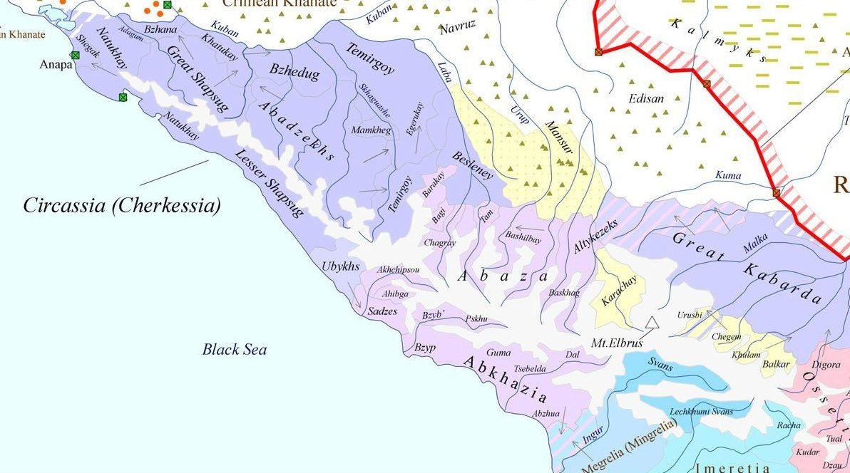 Modern linguistic mapping of Western Caucasus tribal composition 1774-1780 © Artur Tsutsiev