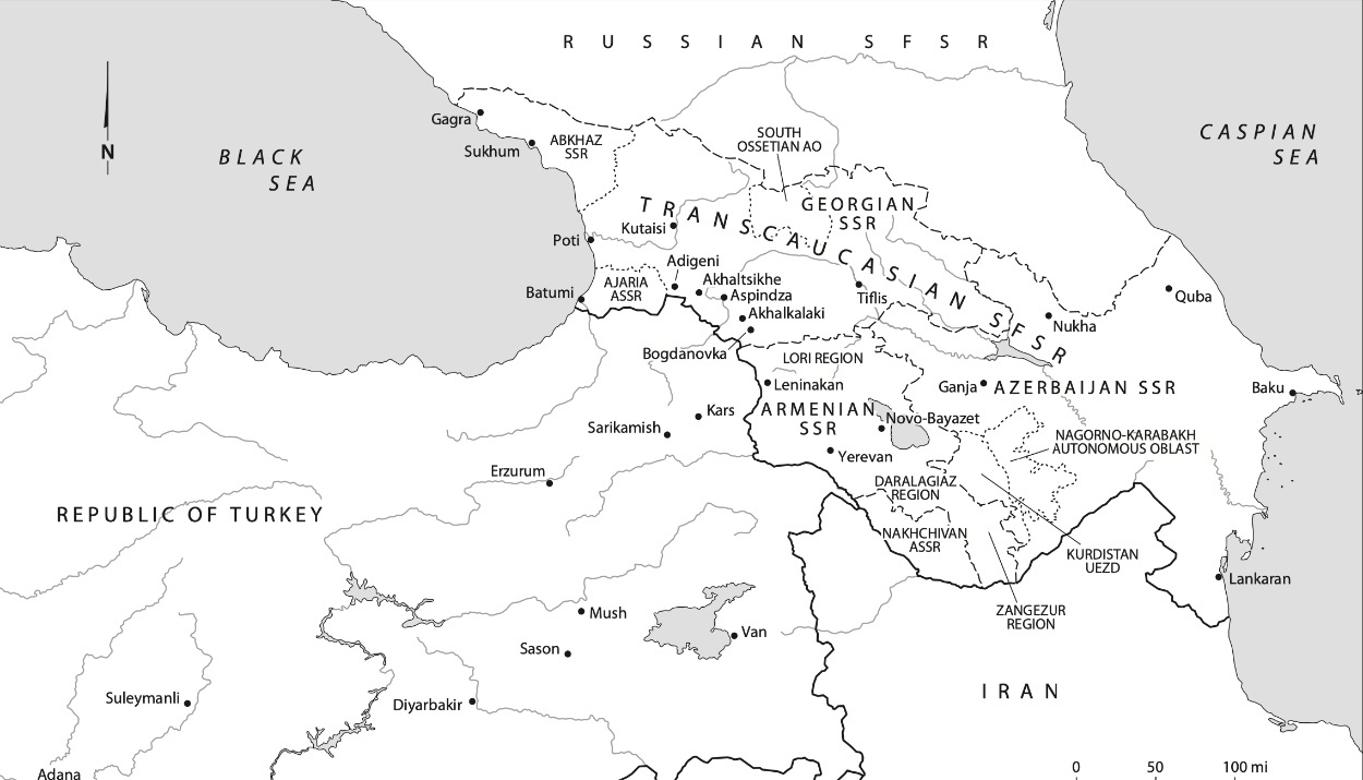 Map: Soviet South Caucasus—Republic of Turkey, late 1920s