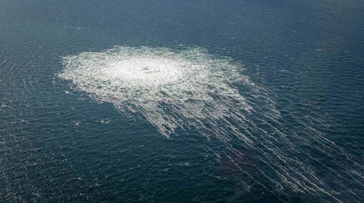 Gas bubbles from one of the damaged Nord Stream pipelines in the Baltic Sea in September.