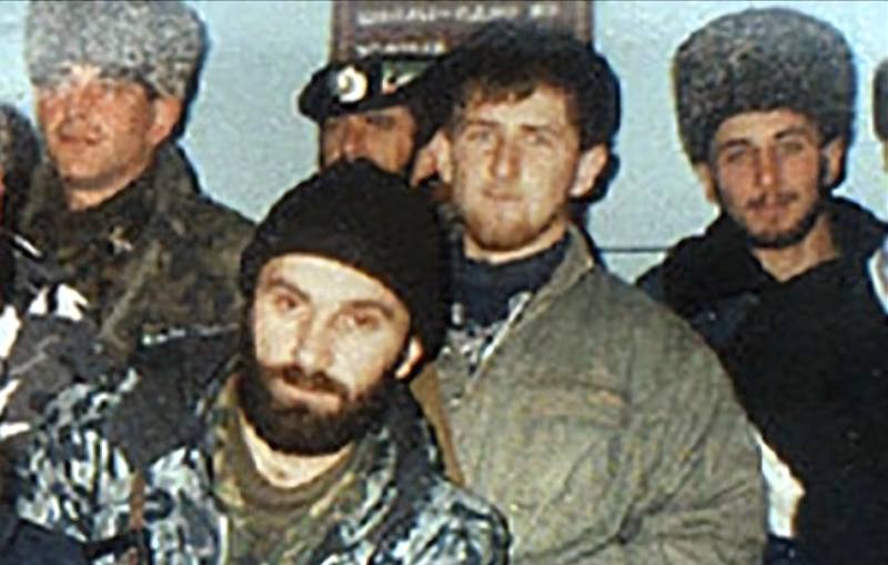 Ramzan Kadyrov with Shamil Basayev and other Chechen fighters. Chechnya (1996).